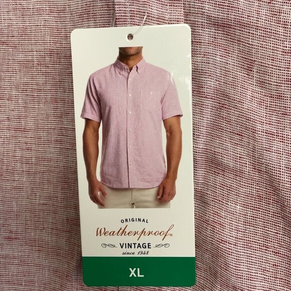 NEW Weatherproof Vintage Men's XL Short Sleeve Linen Blend Shirt Red - Picture 8 of 9